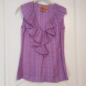 Tory Burch Lilac Pleated Linen Shell Top